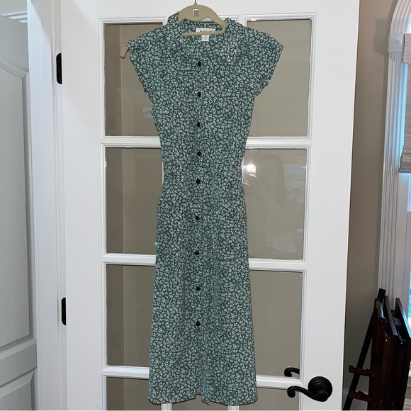 Sold Monteau Green White Floral Button Down Long Dress Sz S - Picture 1 of 5
